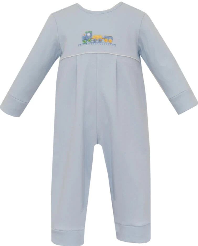 Train Blue Knit Boy's Long Romper