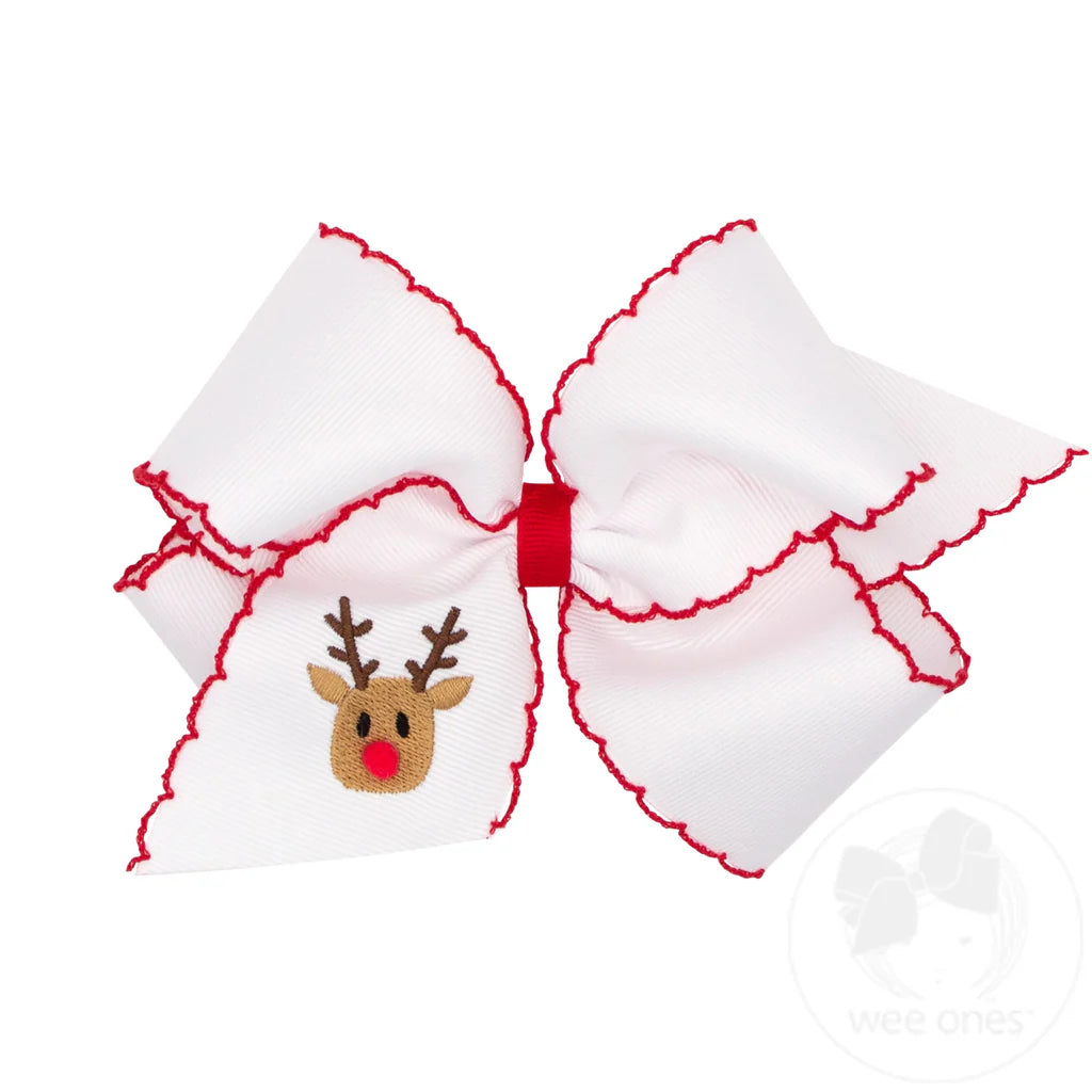 Holiday Hair Bow with Moonstitch Edge - Reindeer