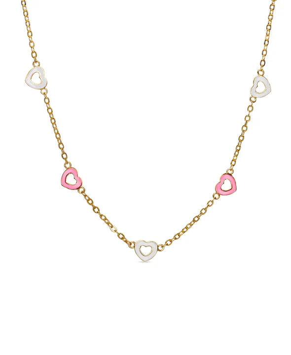 Heart Station Necklace - Pink/White