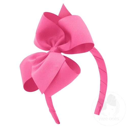 Small King Classic Grosgrain Hair Bow on Headband - Hot Pink