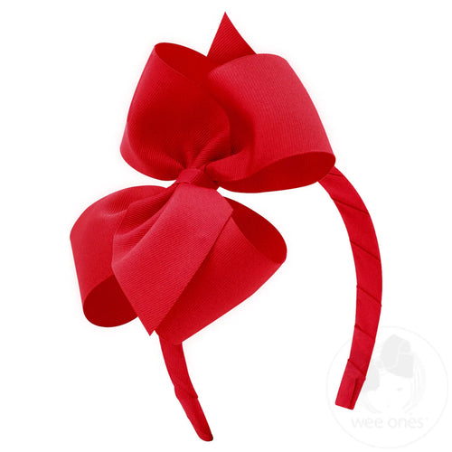 Small King Classic Grosgrain Hair Bow on Headband - Red