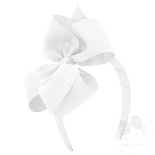 Small King Classic Grosgrain Hair Bow on Headband - White