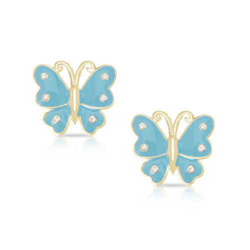 Butterfly Stud Earrings with Crystals - Blue