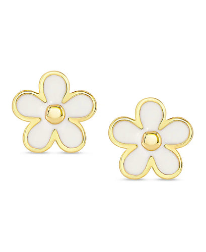 Flower Stud Earrings - White