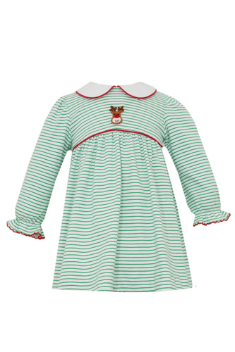 Crochet Reindeer Green Stripe Knit Dress