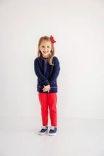 Load image into Gallery viewer, Cassidy Comfy Crewneck (Quilted) Nantucket Navy with Richmond Red Stitching &amp; Stork