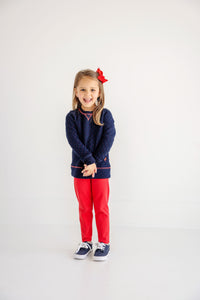 Cassidy Comfy Crewneck (Quilted) Nantucket Navy with Richmond Red Stitching & Stork