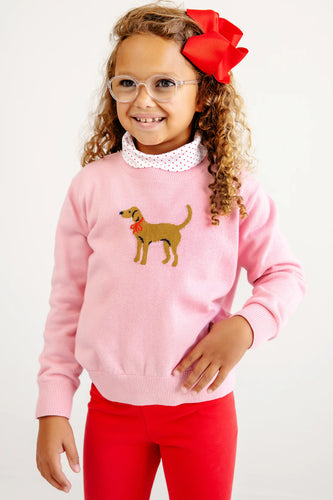 Isabelle's Intarsia Sweater - Hamptons Hot Pink with Dog