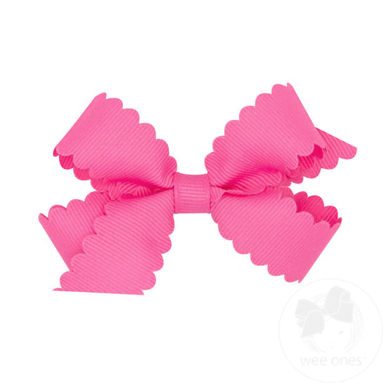 Grosgrain Scalloped Edge Hair Bow - Hot Pink