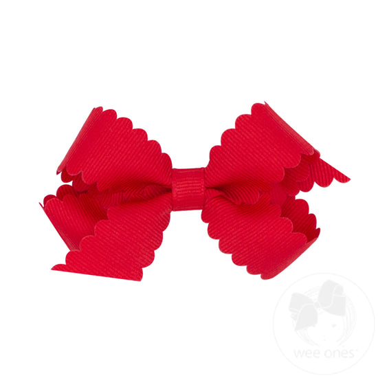 Grosgrain Scalloped Edge Hair Bow - Red