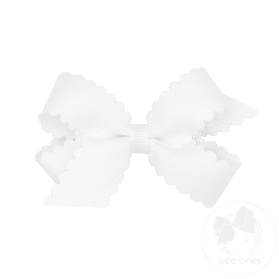 Grosgrain Scalloped Edge Hair Bow - White