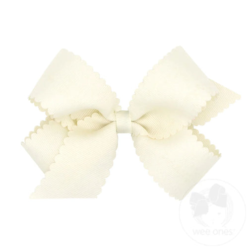 Grosgrain Scalloped Edge Hair Bow - Antique White