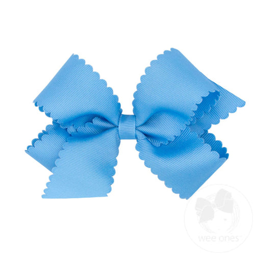 Grosgrain Scalloped Edge Hair Bow - Copen Blue