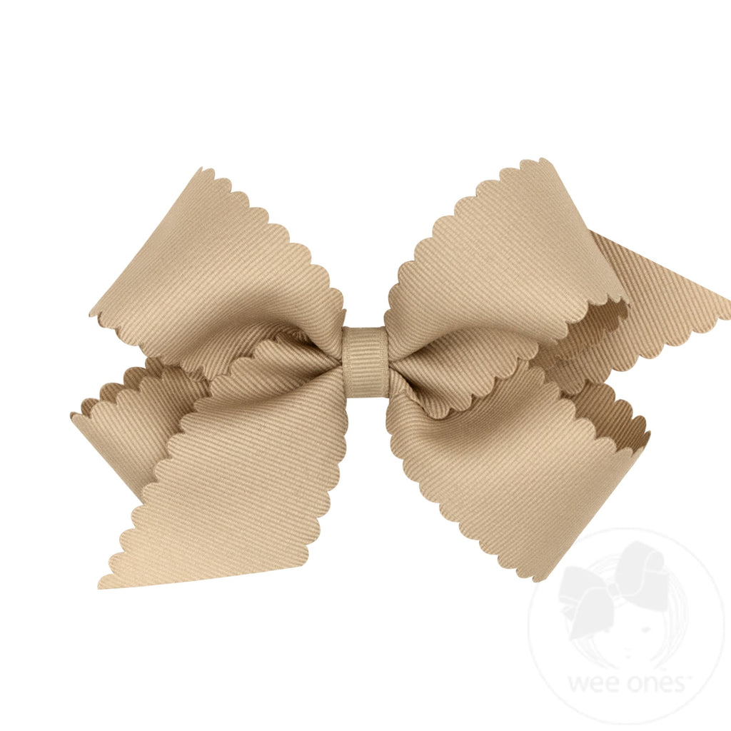 Grosgrain Scalloped Edge Hair Bow - Oatmeal