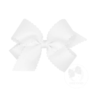 Grosgrain Scalloped Edge Hair Bow - White