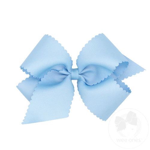 Grosgrain Scalloped Edge Hair Bow - Millennium Blue