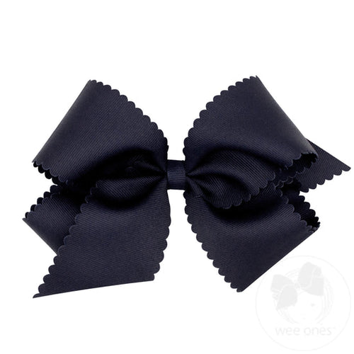 Grosgrain Scalloped Edge Hair Bow - Navy