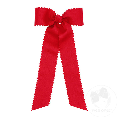 Grosgrain Scalloped Streamer Bow - Red