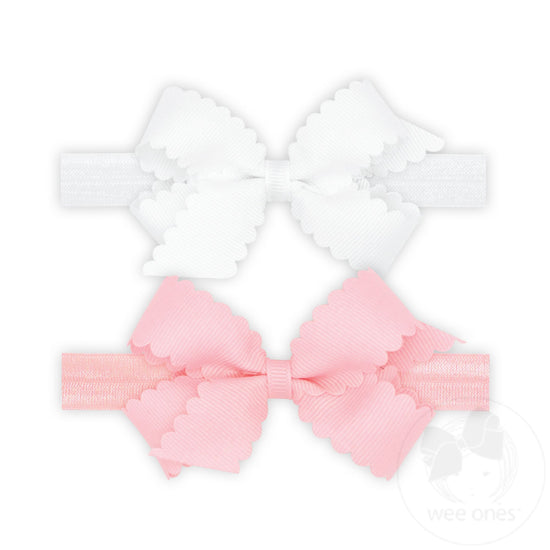 Mini Scallop Bows With Bands - White/Pink