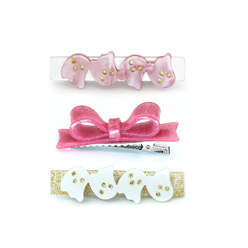 Ghosts Satin White Pink & Bowtie Alligator Clips