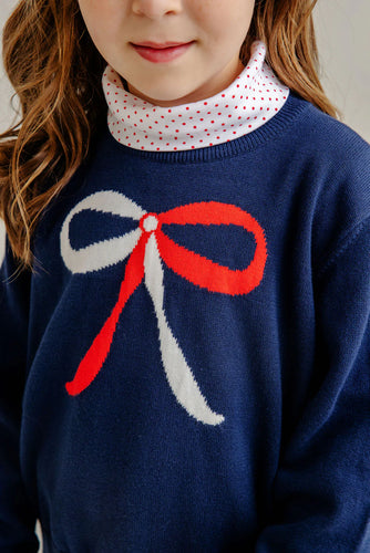 Isabelle's Intarsia Sweater - Nantucket Navy with Bow