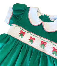 Load image into Gallery viewer, Green Smocked Mistletoe Rose Dress