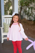 Load image into Gallery viewer, Bettye Sue Smocked Top Palm Beach Pink with Richmond Red Smocking