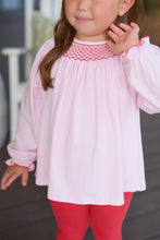 Load image into Gallery viewer, Bettye Sue Smocked Top Palm Beach Pink with Richmond Red Smocking