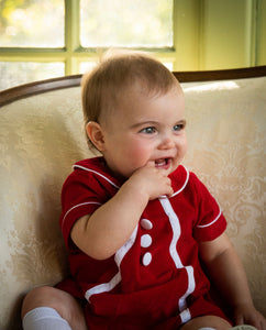 Red Corduroy Christmas Baby Boy Romper