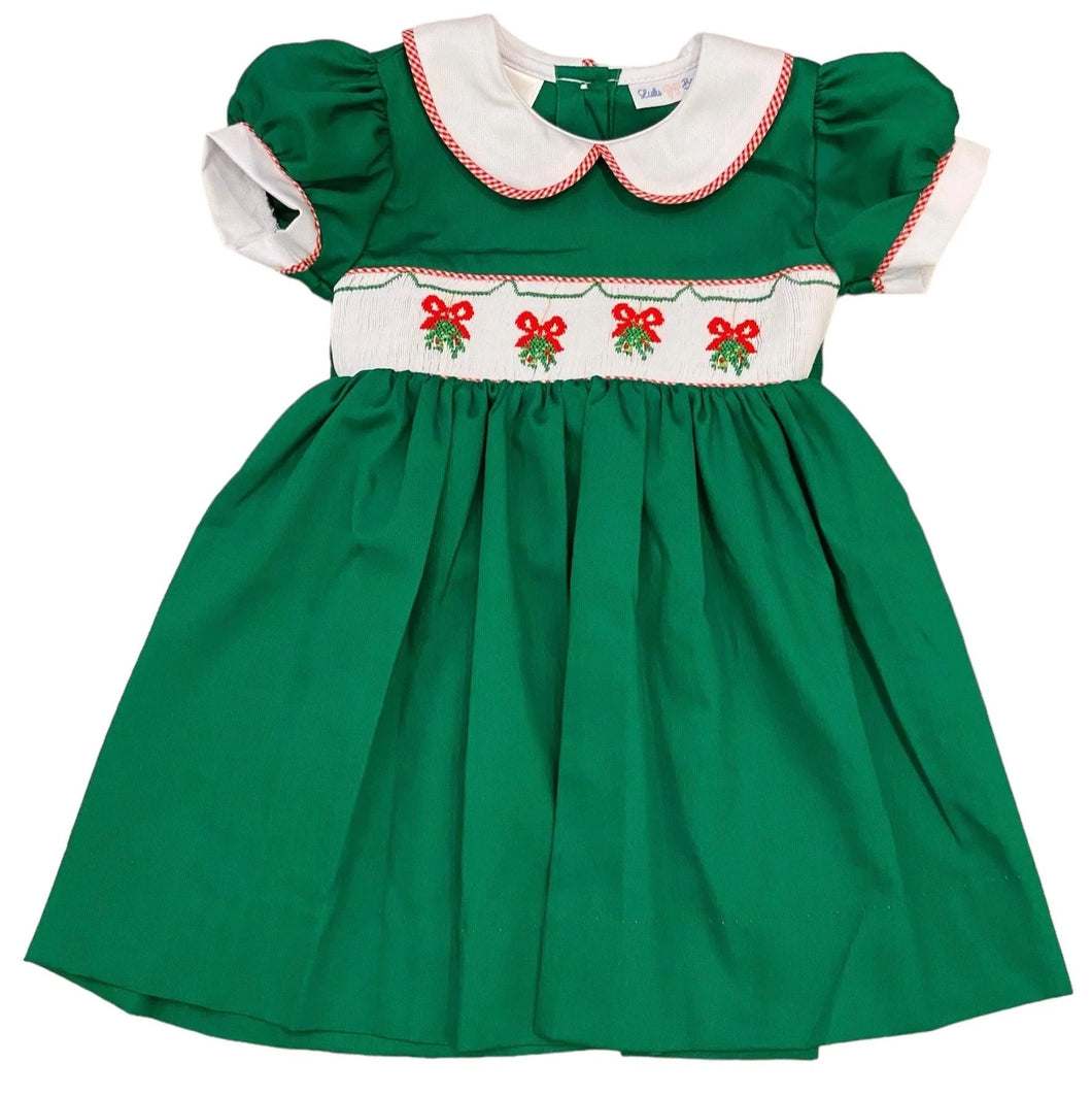 Green Smocked Mistletoe Rose Dress