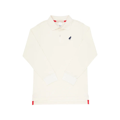 Long Sleeve Prim & Proper Polo - Palmetto Pearl with Nantucket Navy Stork