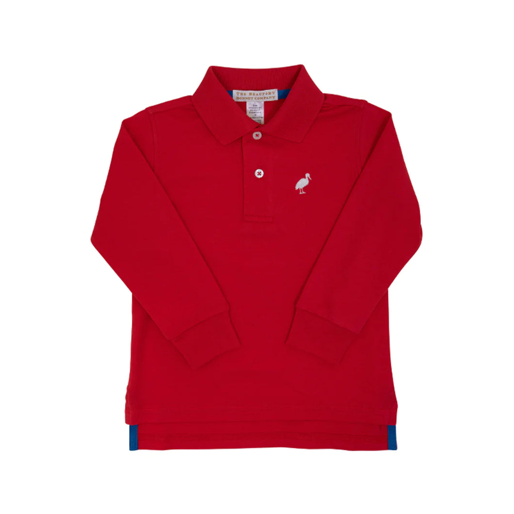 Long Sleeve Prim & Proper Polo - Richmond Red with Worth Ave White Stork