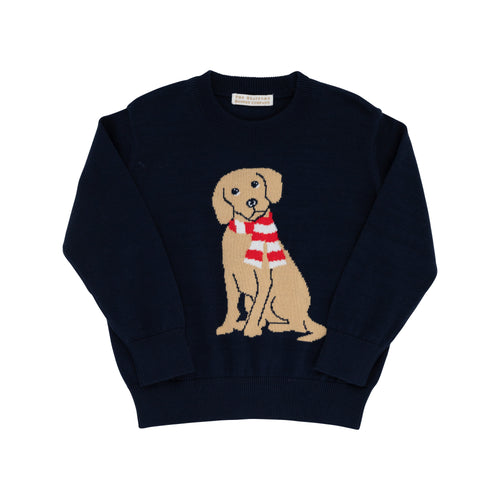 Isaac's Intarsia Sweater Nantucket Navy with Dog Intarsia