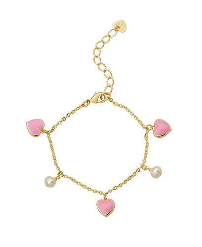 Hearts and Pearls Charm Bracelet - Pink