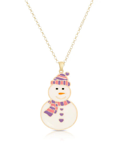 Snowman Pendant Necklace - Pink/Purple