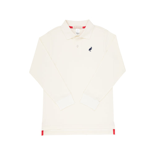 Long Sleeve Prim & Proper Polo - Palmetto Pearl with Nantucket Navy Stork