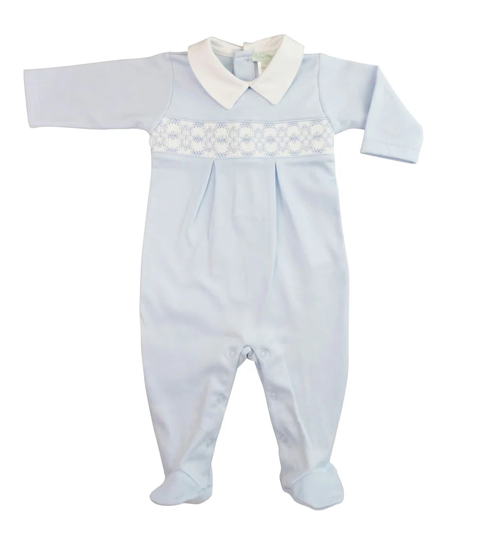 Hand Smocked Pima Footie - Blue