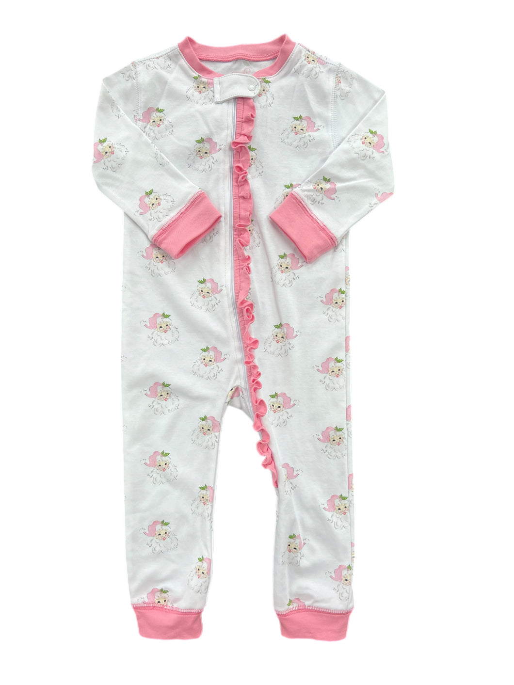 One Piece Zip Up Jammies - Pink Santa