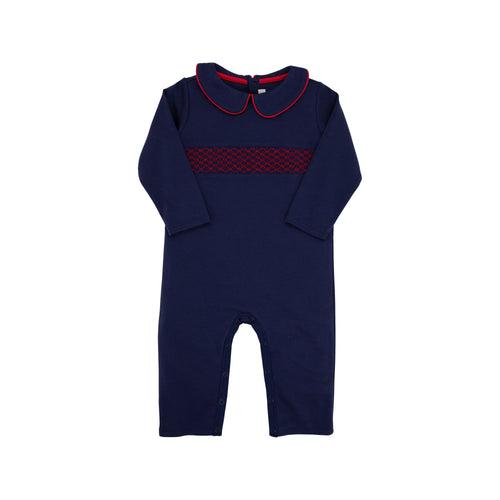 Samuel Smocked Romper - Nantucket Navy with Richmond Red