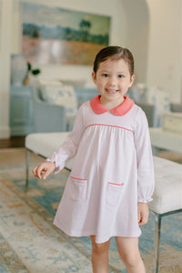 Long Sleeve Yoke Dress - Light Pink Stripe