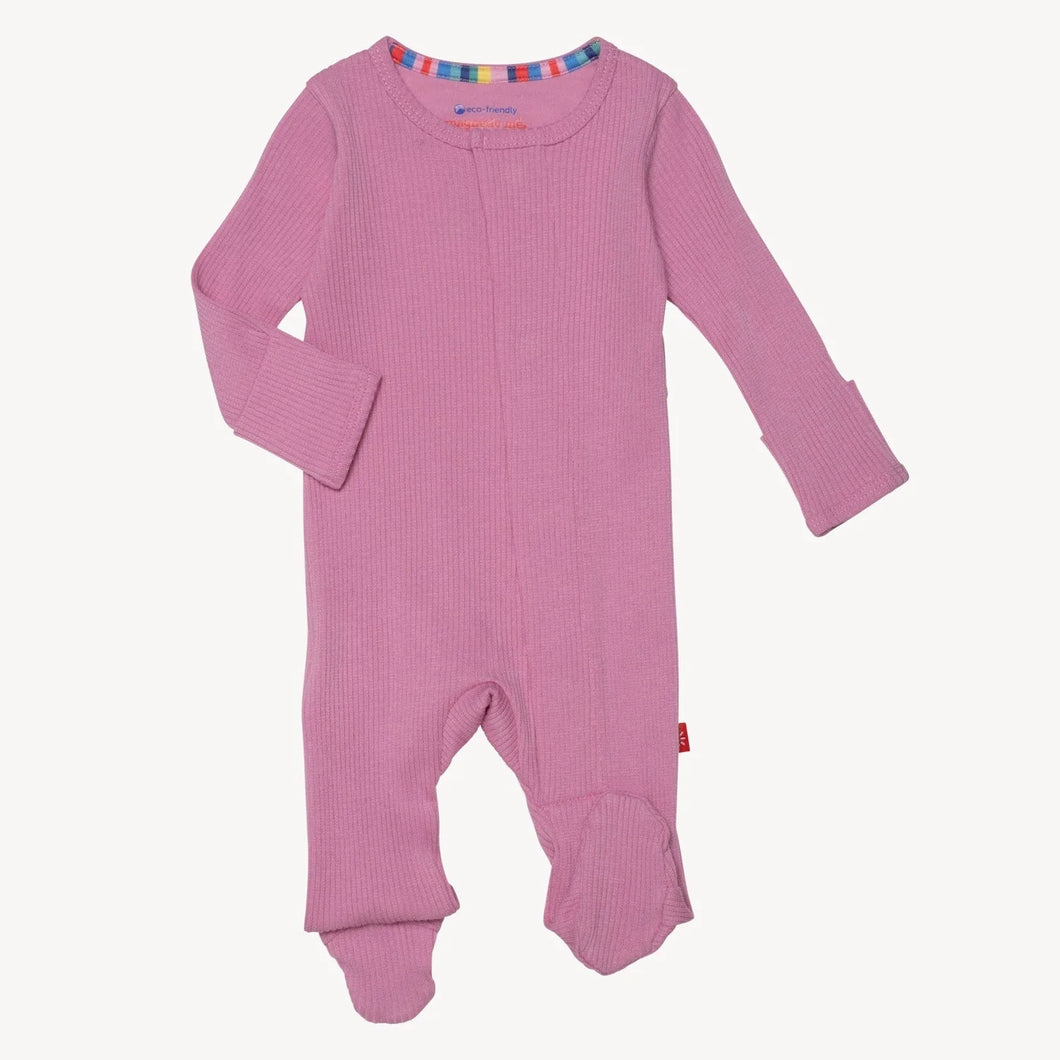 Ribbed Organic Cotton Magnetic Footie - Mauve