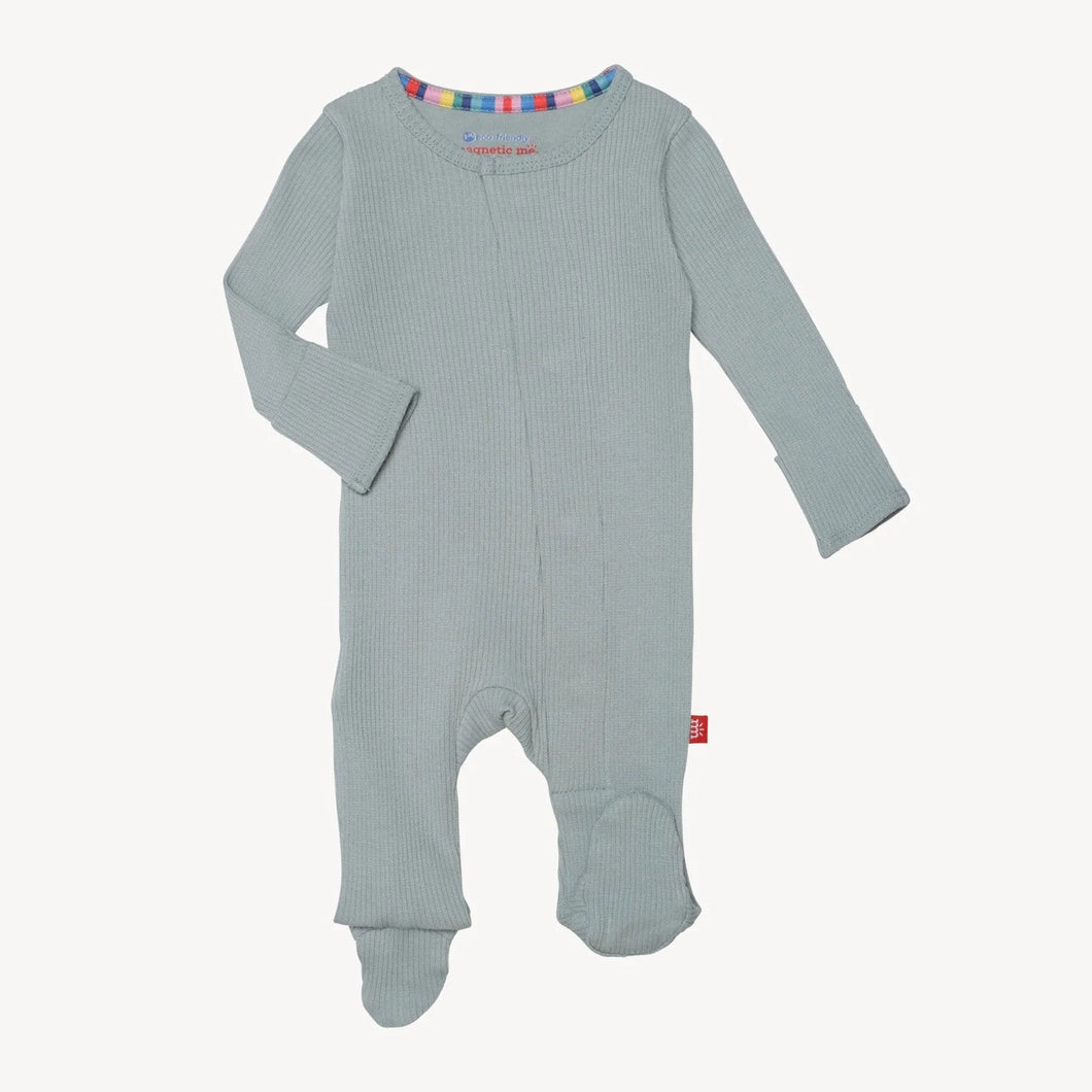 Ribbed Organic Cotton Magnetic Footie - Mist