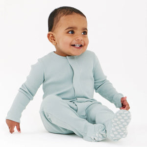 Ribbed Organic Cotton Magnetic Footie - Mist