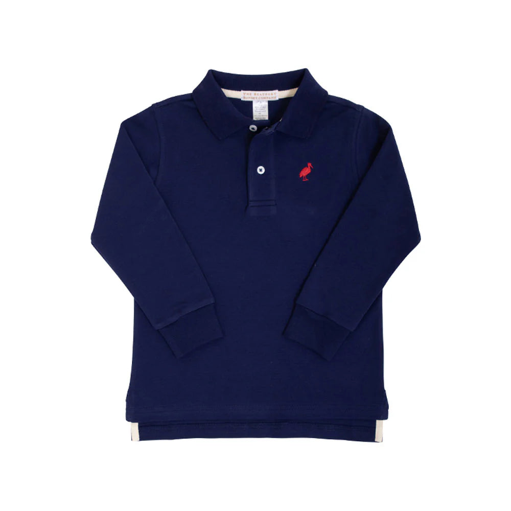 Long Sleeve Prim & Proper Polo - Nantucket Navy with Richmond Red