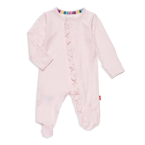 Modal Magnetic Ruffle Placket Footie - Pin Dot Pink