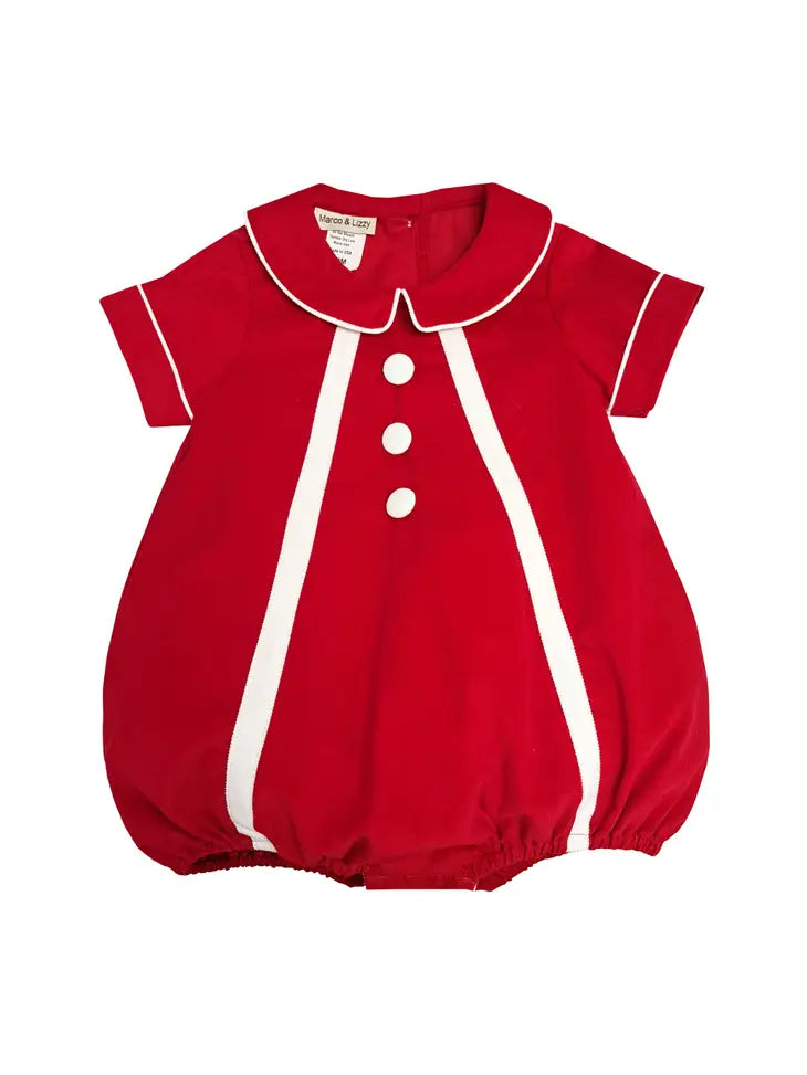 Red Corduroy Christmas Baby Boy Romper